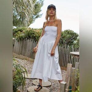 Free People White Strapless Midi Dress